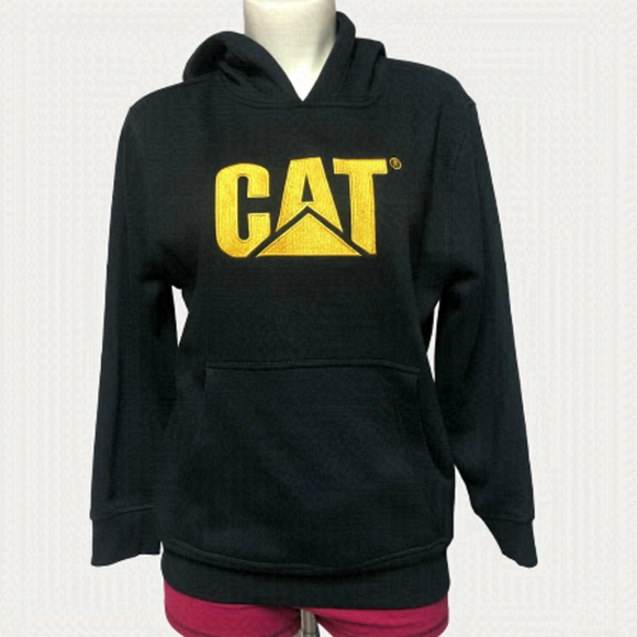 Nwot CAT Black & Yellow Embroidered Pullover Hoodie Size Small - Picture 1 of 11